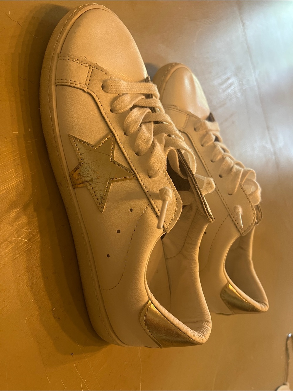 Vintage Havana Cream Leather Sneakers with Gold Star